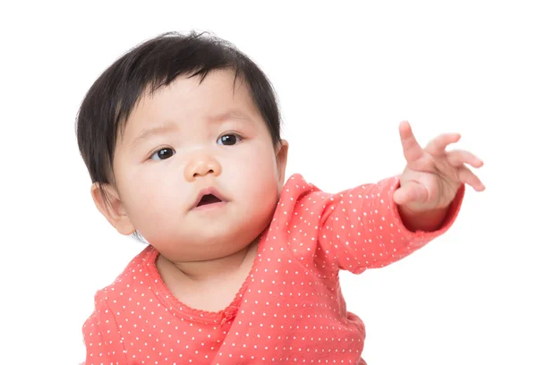 Aziatische babymeisje hand opgewekt — Stockfoto