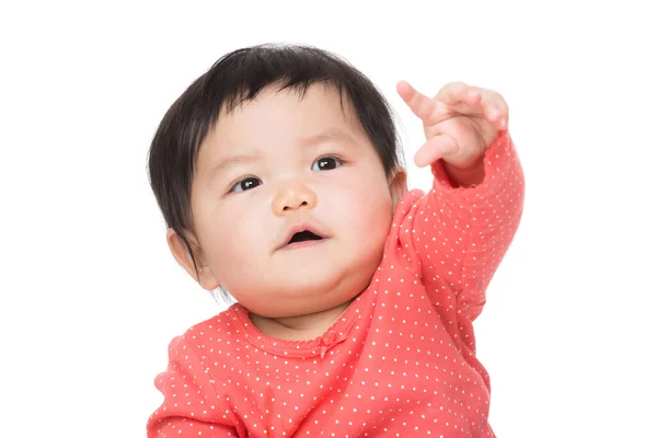 Asiático bebê menina dedo apontando para cima — Fotografia de Stock