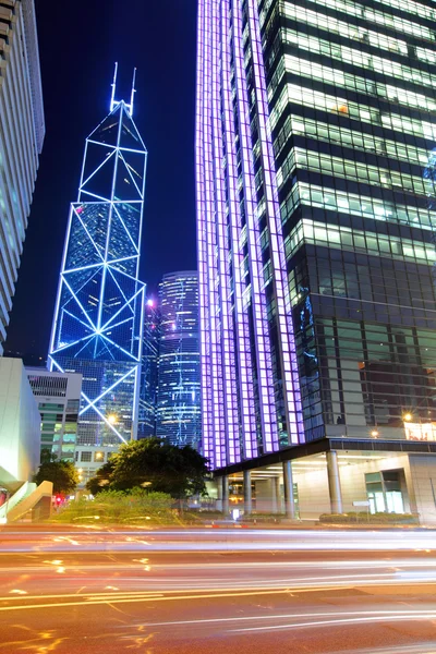 Hong Kong city with traffic trail — Stock Photo, Image