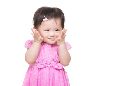 Asya bebek kız onun yüzüne dokunmak