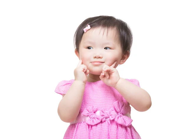 Asian little girl   touch her face — Stock Photo, Image