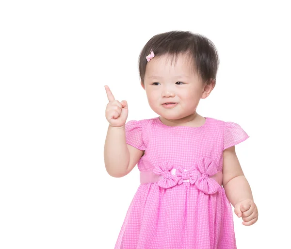 Asian little girl finger pointing out — Stock Photo, Image