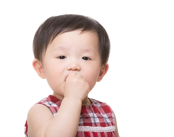 Asian little girl eating junk food — Stock Photo, Image