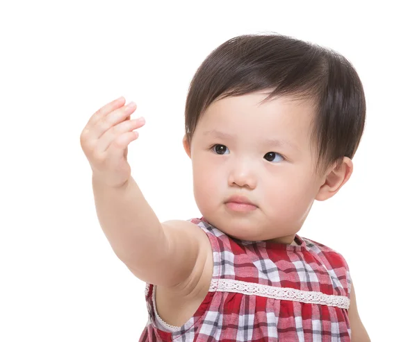 Malá Asiatka pozvedl ruku nahoru — Stock fotografie