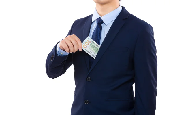 Mann zieht Tasche aus der Tasche — Stockfoto