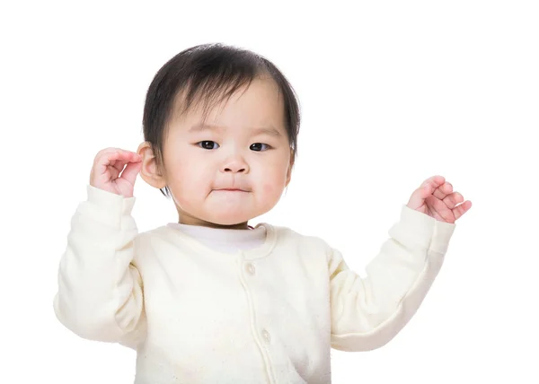 Asian baby girl two hands up — Stock Photo, Image