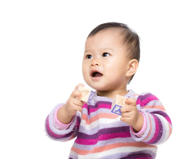 Asian baby girl play toy blocks — Stock Photo, Image