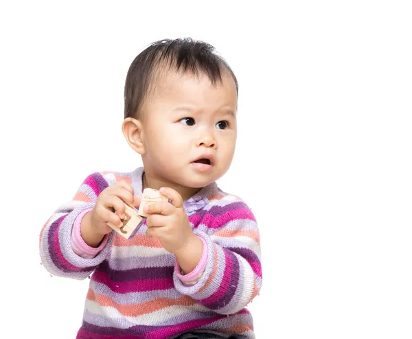 Asiático bebé niña jugar juguete bloques — Foto de Stock