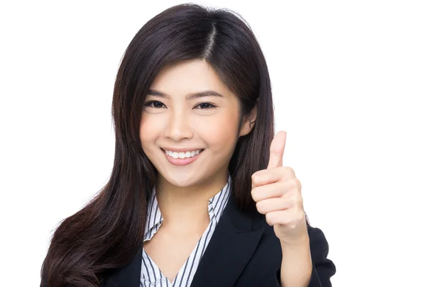 Success woman isolated giving thumbs up sign — Stock Photo, Image