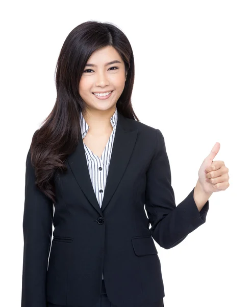 Happy businesswoman with thumb up — Stock Photo, Image