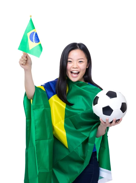 Excited asia female soccer fan — Stock Photo, Image