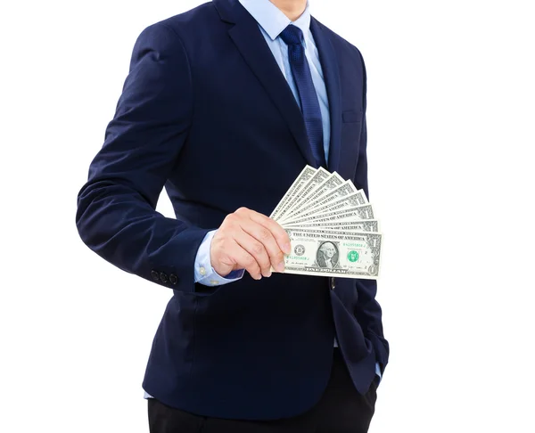 Businessman showing cash — Stock Photo, Image