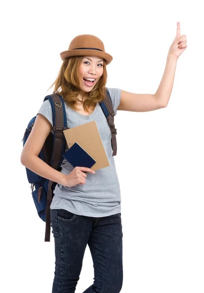 Traveler with backpack passport — Stock Photo, Image
