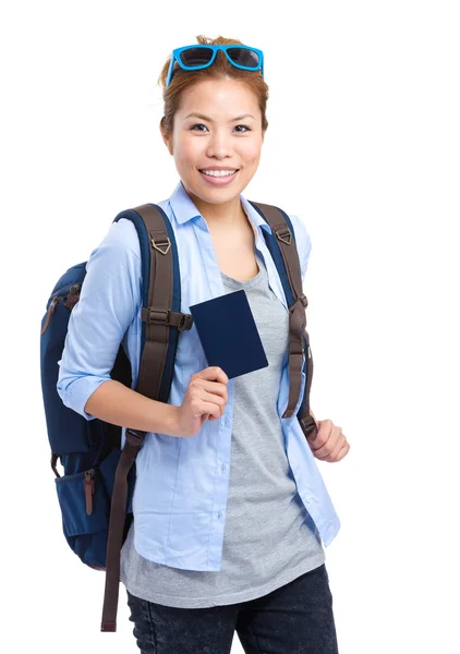 Woman traveler holding passport — Stock Photo, Image