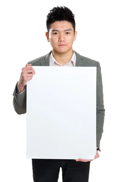Affärsman med blank skylt — Stockfoto