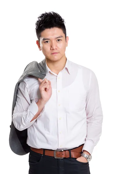 Asia businessman holding jacket — Stock Photo, Image