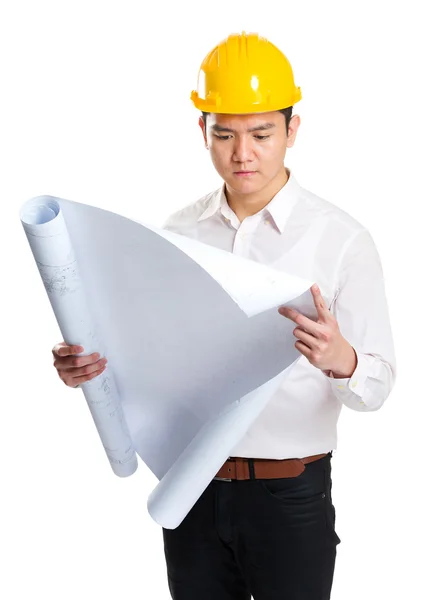 Engineer looking at blueprint — Stock Photo, Image