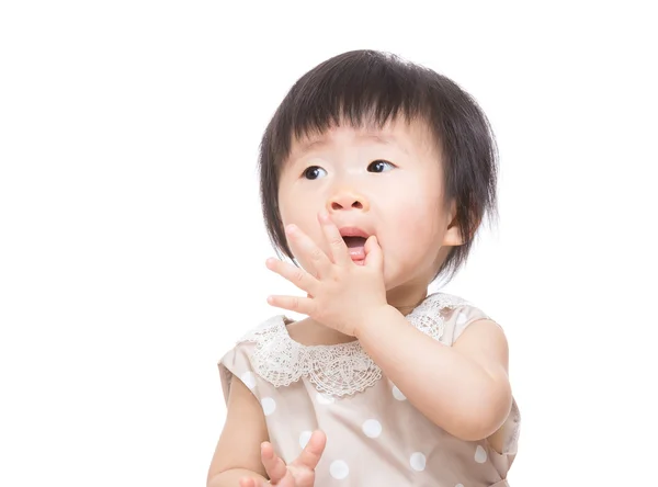 Asia baby girl touch her mouth — Stock Photo, Image