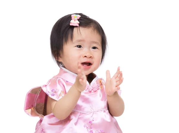 Chinese baby girl clapping hand — Stock Photo, Image