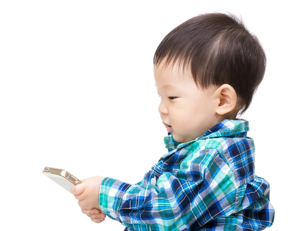 Asien pojke med mobila — Stockfoto