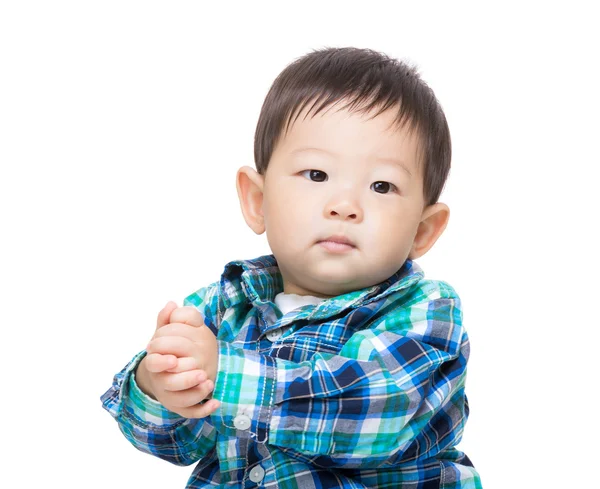 Asiático bebé niño aplaudiendo mano — Foto de Stock