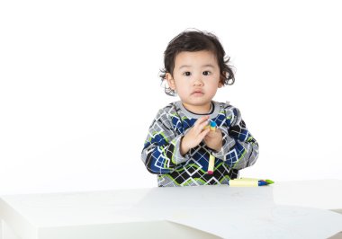 Asyalı küçük çocuk çizim