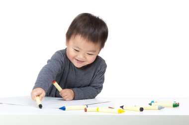 ázsiai baby boy koncentrálni, rajz