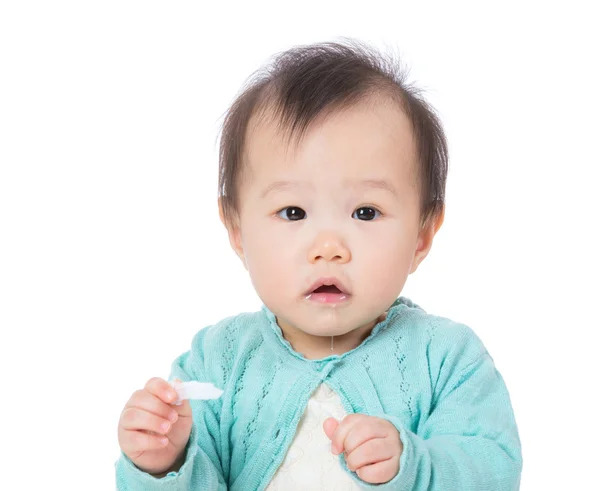Asia baby girl drooling — Stock Photo, Image