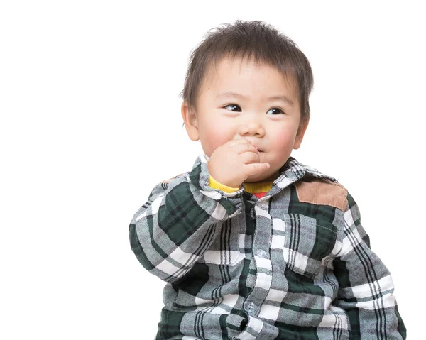 Asiático bebê menino chupar dedo — Fotografia de Stock