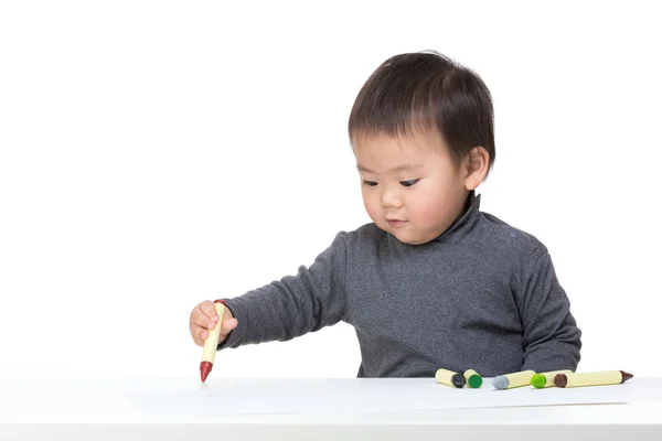 Asia bebé niño concentrado en dibujo — Foto de Stock