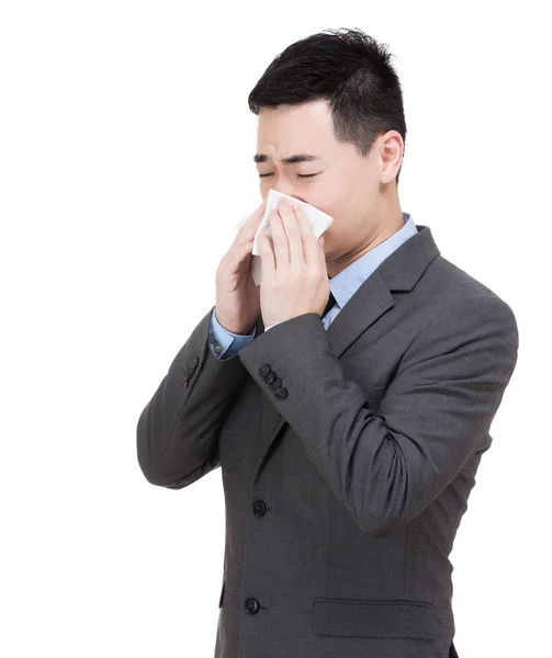 Asia businessman sneeze — Stock Photo, Image