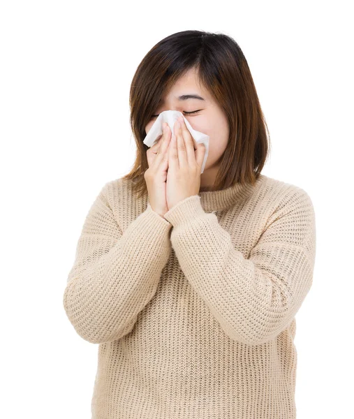 Asia woman sneeze — Stock Photo, Image