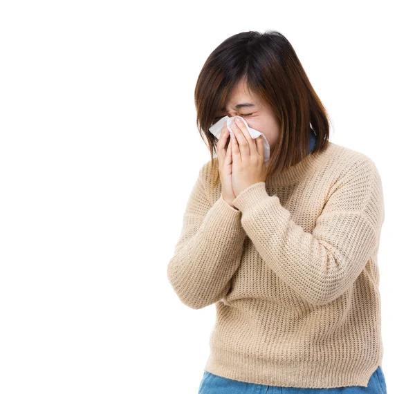 Asia woman sneeze — Stock Photo, Image