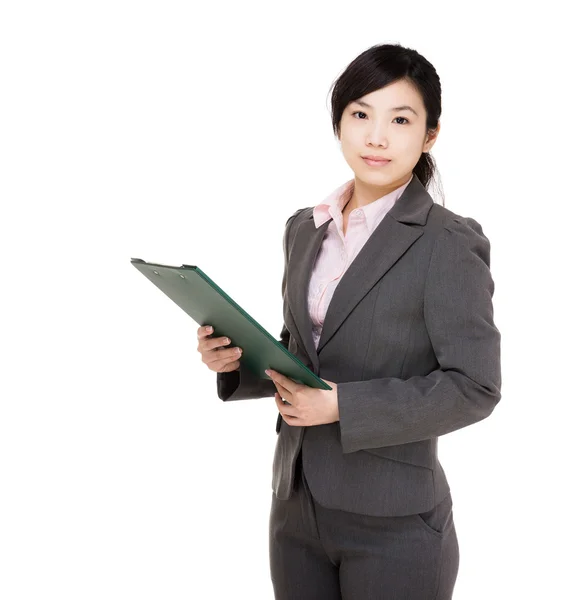 Asia businesswoman with filepad — Stock Photo, Image