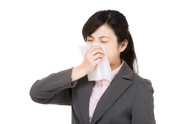 Asia businesswoman sneeze — Stock Photo, Image