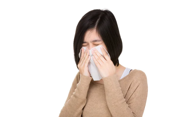 Asia woman sneeze — Stock Photo, Image