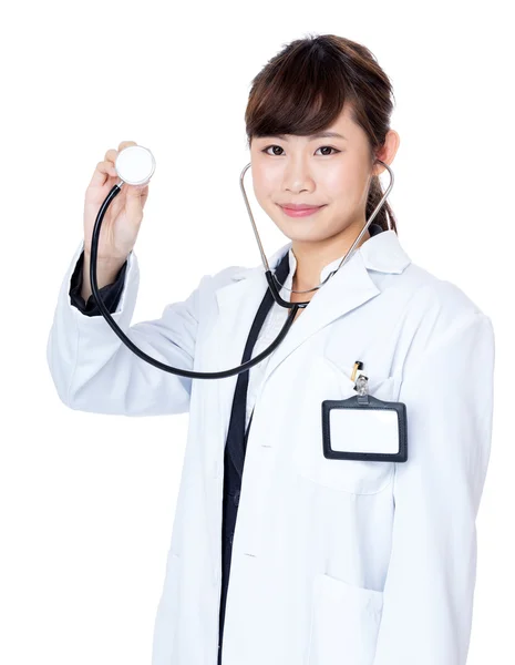 Medical doctor showing stethoscope — Stock Photo, Image