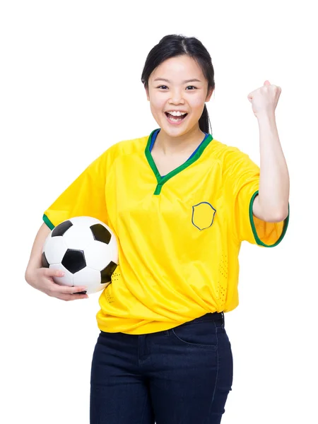 Glad kvinna fotboll supporter — Stockfoto