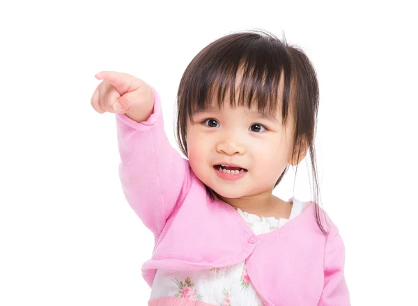 Asia little girl finger pointing to front — Stock Photo, Image