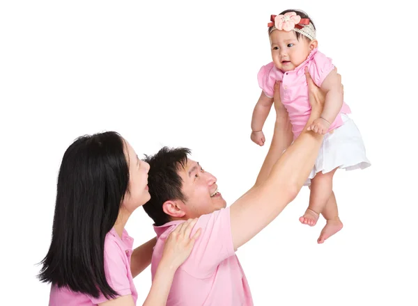 Asian happy family throw up daughter — Stock Photo, Image