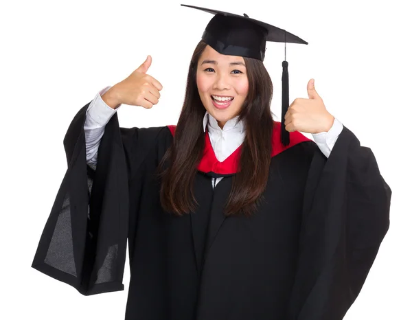 Smiling graduate girl thumb up — Stock Photo, Image