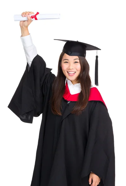 Glad graduate kvinna anläggning certifikat — Stockfoto