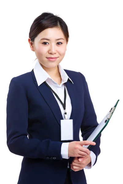 Asian businesswoman with clipboard — Stock Photo, Image