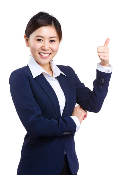 Smiling business woman showing thumb up — Stock Photo, Image