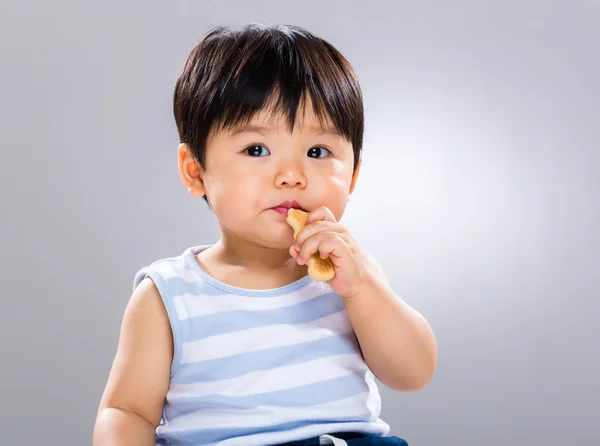 Menino comendo biscoito — Fotografia de Stock