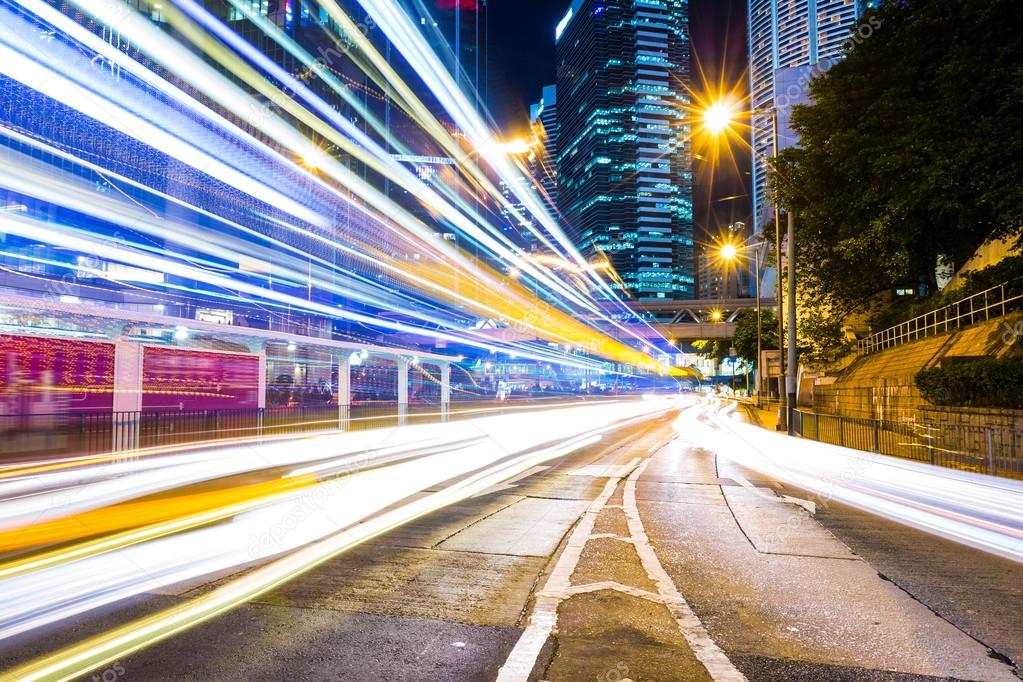 Traffic in Hong Kong at night