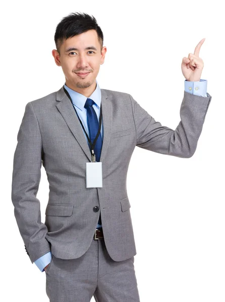 Geschäftsmann zeigt mit dem Finger nach oben — Stockfoto