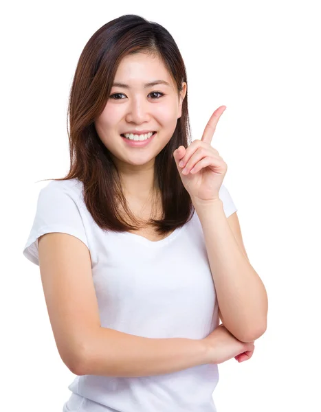 Young woman pointing up — Stock Photo, Image