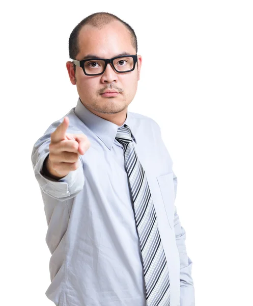 Serious businessman finger pointing to you — Stock Photo, Image