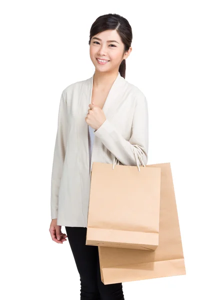 Woman holding shopping bag — Stock Photo, Image